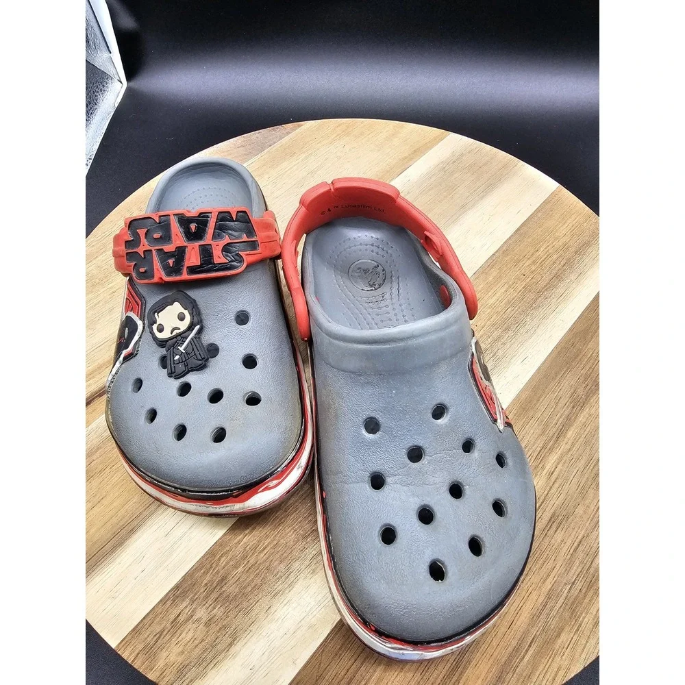 Crocs Star Wars Kylo Ren Villain Kids Size C10/11 Gray Slip On Mule Clog Sandals